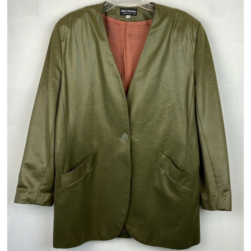 Vtg Blazer Womens 16 Jacket 80's Office Olive Green Poly One Button Lined USA